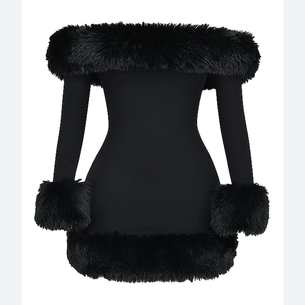 House of CB  fur black dress, size M